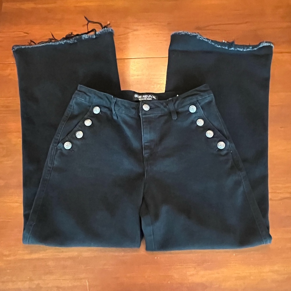 Blue Revival wide leg jeans Ariana Recycled Denim raw hem Sz 29